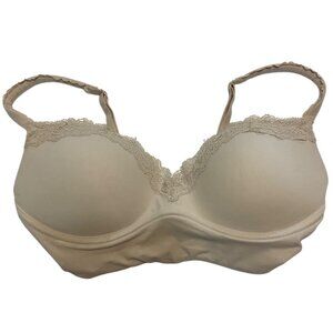 DOBREVA Beige Lace Trim Wireless Bra Women 32D Pushup Pads